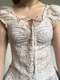 Vevesc  Sweet Floral Print Cute Prairie Chic Women Causal Shirts Summer Fashion Trendy Japan Style Blouses