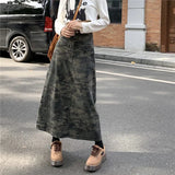 Vevesc Harajuku Vintage Denim Skirt Oversized Summer New Y2k High Waist Long Skirts Camouflage Color Female Slim Women's Clothing