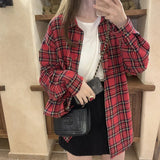 Vevesc Vintage Plaid Shirts Women Streetwear Harajuku Oversized Blouses S-3Xl Korean Long Sleeve Basic Casual All Match Tops New