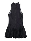 Vevesc  Women’s Black Waist-Cinching Ruffled Hem Denim Mini Dress Back Zipper Summer New Trendy Casual Party Club Streetwear For Woman
