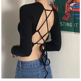 Vevesc Y2K Black Cardigan V Neck Crop Women's Sweater Korean Fashion Backless Knitwear Slim Spring Knit Streetwear Gyaru Kpop