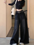 Vevesc Hot Girl Baggy Jeans Femenina Y2k Street vintage Washed To Make Old Fried Straight Wide-Leg Denim Pants For Women