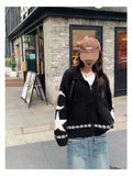 Vevesc Vintage Y2K Beige Star Jacquard Sweater Cardigan Women Harajuku Korean Style Oversize Zipper Jerseys Black Knitted Tops