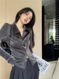 Vevesc Women's Black Gothic Shirts and Blouses Y2k Vintage Harajuku 2000s Streetwear Aesthetic Elegant Long Sleeve Emo Shirts Clothes