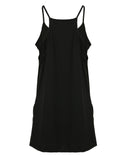 Vevesc  Black Solid Two Layers Wide Leg Rompers Womens Summer Vacation Casual Loose Sleeveless Dress Playsuits