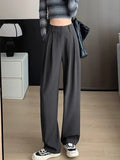 Vevesc  Gray Suit Pants Women's Spring New Casual Loose High Waist Women's Pants Solid Color Fashion Double Buckle Wide Leg Pants Women