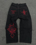 Vevesc Y2k Hip Hop Retro Washed Jeans with Various Prints Design Fashionable Streetwear Versatile Jeans Same Style for Men and Women