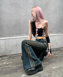 Vevesc Grunge High Waist Flare Jeans Vintage Striped Denim Pants Y2k Harajuku Bell Bottom  2000s Skinny Mopping  90s