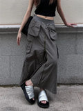 Vevesc Women's Grey Cargo Skirt Y2k Elegant Streetwear A-Line Long Skirt Harajuku Korean Vintage 90s High Waist  Skirts Clothes