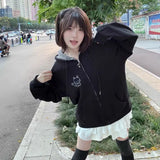 Vevesc Suncultural Japanese Harajuku Office Lady Sweatshirts Y2k Aesthetic Sweet Cute Cat Embroidery Cardigan Front Pocket Clothes