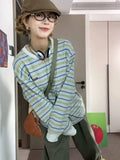 Vevesc New Fashion Simple Fresh O Neck Long Sleeve T Shirt All Match Sweet Korea Constrast Color Striped Loose Lazy Tops Y2k Spring Tee