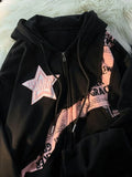 Vevesc Y2K Star Hoodie Women Oversize Vintage Hooded Sweatshirt Lady Korean Kpop Zipper Coat Female Harajuku Hip Hop Hoodies Streetwear