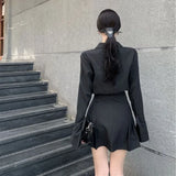 Vevesc Flare Sleeve Elegant Black Shirts Sexy Slim Waist Folds Skirts Women Chemises Femme Korean Dresses Camisas Y2k High Street