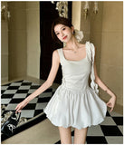 Vevesc  White Patchwork Ruffled Chic Mini Dress Women Elegant Casual Sling Dress Summer Korean Fashion Bodycon Festival Party Dress