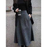 Vevesc Women's Vintage Grey Skirt Fashion Korean Style A-Line Long Skirt Harajuku Streetwear Y2k Girls 90s Elegant Skirt Clothes