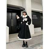 Vevesc Winter Warm Long-Sleeved Christmas Dress Fashion Chic Sweet Kawai Lolita Jacket Gothic Streetwear Casual Black Red Midi Dressers