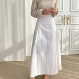Vevesc  Pleated Skirts Women Solid Spring Summer Simple Sweet A-line Faldas Mujer Korean Fashion Chic Elegant Long Skirt