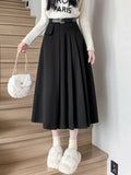 Vevesc Women's A-line Black Pleated Skirt Vintage 90s Aesthetic Y2k Grey Long Skirt Harajuku Korean Skirts 2000s Clothes