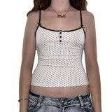 Vevesc Vintage Y2K Aesthetic Summer Camis Top Lace Trim Bow Polka Dot Korean Cutecore Cropped Top Slim Stitch Buttons Tanks