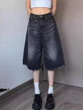 Vevesc Y2k Aesthetic Summer Casual Denim Shorts Man Women Vintage Seven Points Trousers Jeans Harajuku High Waist Wide Leg Pants