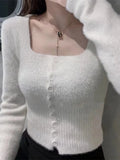 Vevesc Vintage Slim Sexy Square Collar Cardigans Cardigan Knitted Solid Women Sweaters Japanese Y2k Aesthetic Streetwear Sueter Mujer