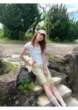 Vevesc  2025 Summer Sweet Chiffon Argyle Midi Skirt Women High Waist Slim Fit A-line Plaid Skirts Retro Fashion Versatile Skort