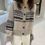 Vevesc Vintage Knitted Cardigan Women Preppy Style Y2k Fashion Sweater Harajuku Autumn Winter Casual Cardigan Tops Streetwear