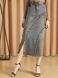 Vevesc Women Blue A-line Denim Skirt Vintage Aesthetic Y2k Oversize Jean Skirt Harajuku Korean Long Cowboy Skirts 2000s Clothes Summer