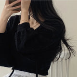 Vevesc Lace Up White Cardigan V Neck Knitwear Lantern Sleeve Women's Sweater Korean Fashion Spring Knit Oversize Wear To Work