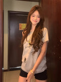 Vevesc  American Fashion Sexy Off The Shoulder Harajuku T Shirts Loose Office Lady Punk Streetwears Y2k Aesthetic Letter Print Tops