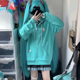 Vevesc Cartoon Embroidery Hoodies Women Y2k Aesthetic Vintage Grunge Tops  Loose Casual Zip Up Sweatshirt Harajuku Streetwear