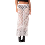 Vevesc Sexy See-Through Lace Sheer Maxi Skirt Women Low Waist Transparent Long Skirt Music Club Party Fairy Coquette Cover-up Skirt