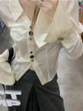Vevesc Y2k Aesthetic Pleated Flare Sleeve Women Blouse Sexy Single Breasted Slim Grunge Solid Shirt Harajuku Crop Streetwear Blusas