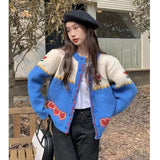 Vevesc Streetwear Knitted Cardigan Women Sweet Love Print Sweater Vintage Harajuku Patchwork Knitwears Korean Casual Jumper Coat