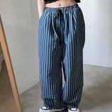 Vevesc  Harajuku Stripes Women Pants Vintage Spring Summer Loose Streetwear Pantalones De Mujer Contrast Color Trousers
