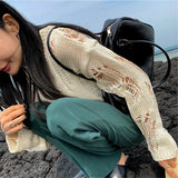 Vevesc  Sweater Women Spring Pullover Girls Sweater Oversize Knitted Summer Tops Vintage Long Sleeve Fall Female Outerwear Knitting Thin