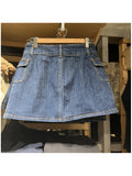 Vevesc  Casual Women Fashion Blue Denim Mini Skirts Summer Vintage High Waist Side Pockets Female Bottoms Mujer