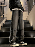Vevesc Women Clothing Grey Gothic Jeans 90s Aesthetic Y2k Oversize Denim Trousers Vintage Harajuku Korean Emo 2000s Trashy Jean Pants