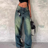 Vevesc Y2K Boyfriend Loose Fit Jeans Women Low Waist Wide Leg Denim Pants Vintage Grunge Aesthetic 00s Retro Baggy Trousers Streetwear