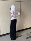 Vevesc Solid See Through Sexy Hooded Tops Vintage Bottoming Harajuku T-shirt Women Y2k Aesthetic Single Breasted Grunge Tees Streetwear