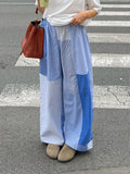 Vevesc  Sweetown Grunge Aesthic Color Block Blue Stripe Baggy Trousers For Women Elastic Waist Loose Casual Woven Pants Lazy Homewear