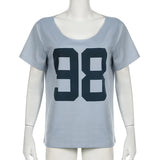 Vevesc  Lazy American Sexy Off The Shoulder Letter Print Women Clothes Y2k Aesthetic Harajuku Punk Streetwears Casual Grunge Summer Tops