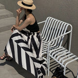 Vevesc  Hyperbole Contrast Color Women Skirts Stripes Korean Fashion Vintage Faldas Mujer Chic Spring Summer Long Skirt