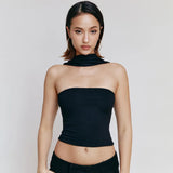 Vevesc Fashion Satin Sleeveless Crop Tops For Women Elegant Sexy Club Party Streetwear Halter Tank Top Strapless Y2K Clothes