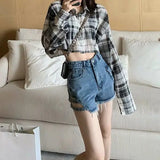 Vevesc American Fashion Popular Hollow Out Denim Shorts Y2k Aesthetic Summer Belt Design Tassel Mini Pants Harajuku Streetwear Bottom