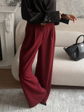 Vevesc  Fashion High Waist Pocket Women's Pants Patchwork Solid Slim Elegant Wide Leg Loose Spring Trousers Female Straight Pants