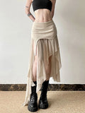 Vevesc  Sexy Irregular Y2K Skirts Women Vintage American High Waist Slim Slit Long Skirt Casual Lady Streetwear Retro Summer Skirts
