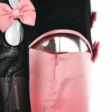 Vevesc Sexy Strapless Bows Trim Women Two Piece Sets Black Gloves Corset Tops Pink Skirts Female Summer Skinny Party Clubwear