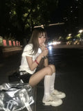 Vevesc Japanese Y2k T-shirt Aesthetics 2000s Graffiti Tops Harajuku Graphic Print Short Sleeve Tshirt E-girls Goth Tees Grunge