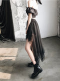 Vevesc Gothic Black Tulle Skirt Women High Waist A-line Irregular Folds Sexy Punk Style Mini Skirt Summer Streetwear Fashion